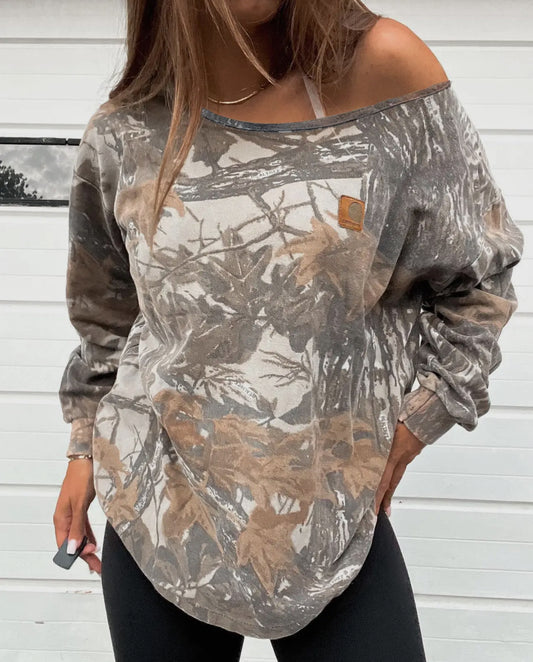 *PREORDER* camo off shoulder long sleeve